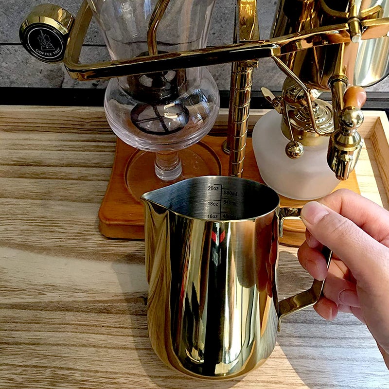 ELON Golden Milk Frothing Pitcher, 350ml/600ml/1000ml Espresso Steaming Pitchers Stainless Steel Milk Coffee Cappuccino Steam Pitchers Milk Jug Cup (Golden (Stainless Steel), 1000ml/38oz) - Image 3