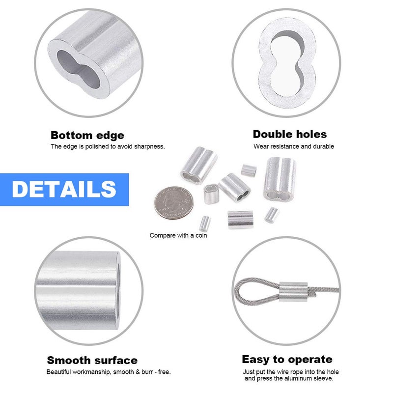 Glarks 315-Pieces 8 Sizes Aluminum Crimping Loop Sleeve Double Barrel Ferrule for Wire Rope and Cable Line End Assortment Kit - M1.2-M6 - Image 4