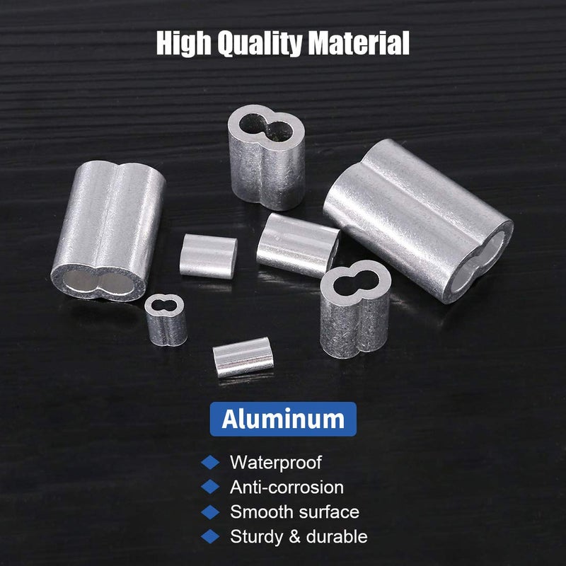 Glarks 315-Pieces 8 Sizes Aluminum Crimping Loop Sleeve Double Barrel Ferrule for Wire Rope and Cable Line End Assortment Kit - M1.2-M6 - Image 3