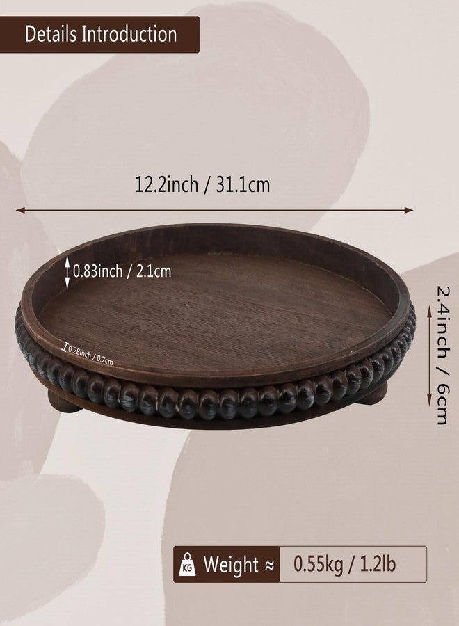 Hodeframe Wooden Serving Tray: 12in Brown Round Wood Butler Decorative Tray Candle Holder Trays Centerpiece Farmhouse Ottoman Tray for Decor Countertop Home Decor Accessories for Coffee Table - Image 3