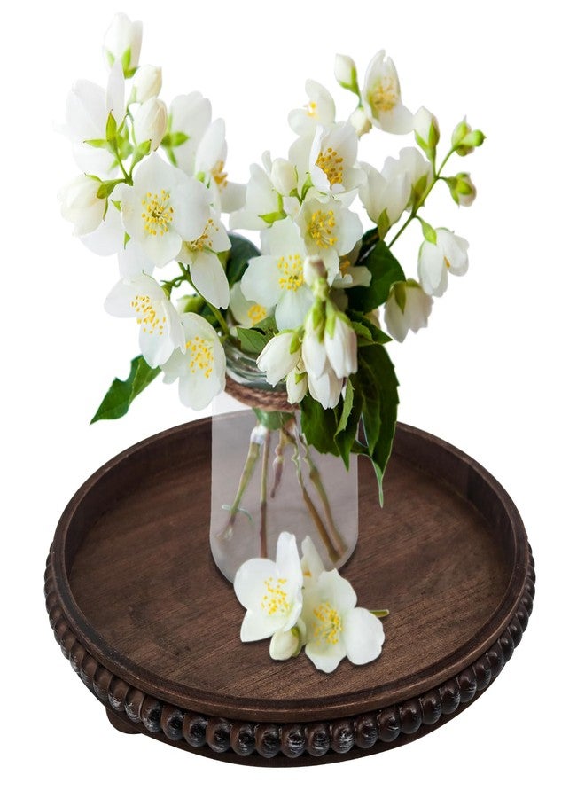 Hodeframe Wooden Serving Tray: 12in Brown Round Wood Butler Decorative Tray Candle Holder Trays Centerpiece Farmhouse Ottoman Tray for Decor Countertop Home Decor Accessories for Coffee Table - Image 1
