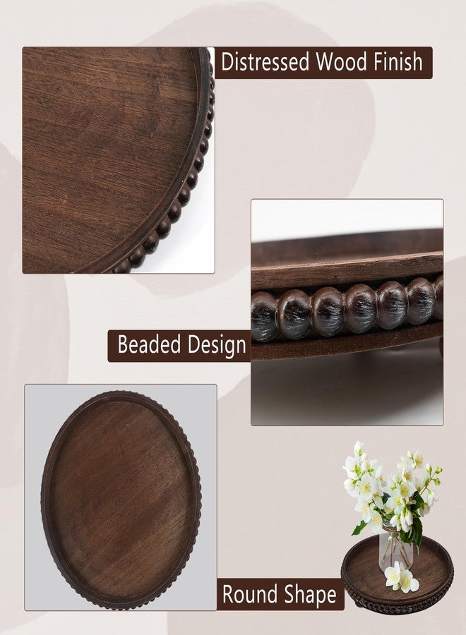 Hodeframe Wooden Serving Tray: 12in Brown Round Wood Butler Decorative Tray Candle Holder Trays Centerpiece Farmhouse Ottoman Tray for Decor Countertop Home Decor Accessories for Coffee Table - Image 2