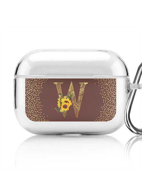 Classic Clear printed Case for Apple AirPods Pro 2nd Generation Thin Transparent Cover - Custom Monogram Initial Letter Mandala Floral Pattern Alphabet - W (Brown )
