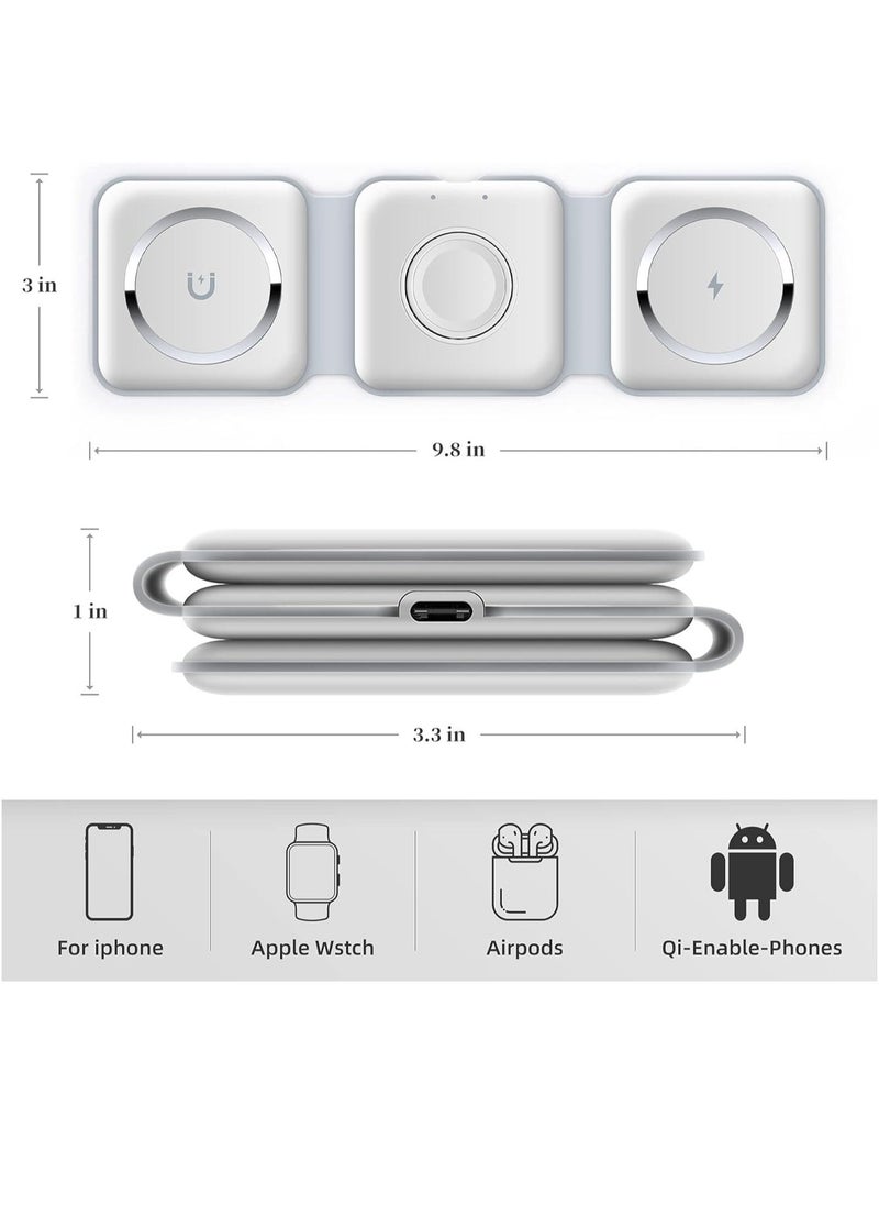 JAJEEK "NEW 3-in-1 Mag-Safe Wireless Charger – 15W Foldable Charging Station for iPhone, Apple Watch & AirPods (White)" - Image 2