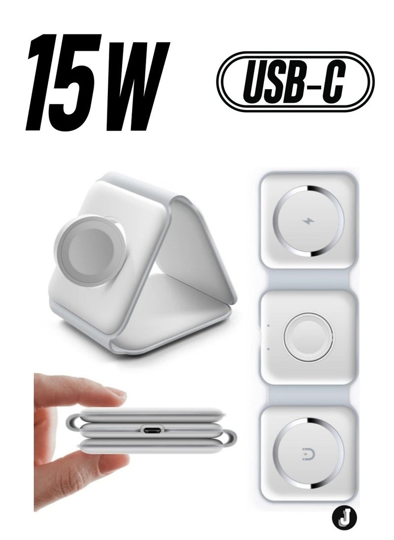 JAJEEK "NEW 3-in-1 Mag-Safe Wireless Charger – 15W Foldable Charging Station for iPhone, Apple Watch & AirPods (White)" - Image 1