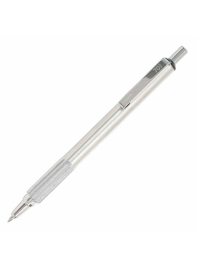Zebra Pen قلم معدني Zebra 21213 عدد 1 (عبوة من 1) F-701، قلم حبر جاف بنقطة دقيقة، مقبض معدني مزخرف، حبر أسود 0.8 مم، قلم فضي قابل للسحب F701 مع 2 عبوات حبر إضافية في العبوة للنساء والرجال، معدني - Image 3