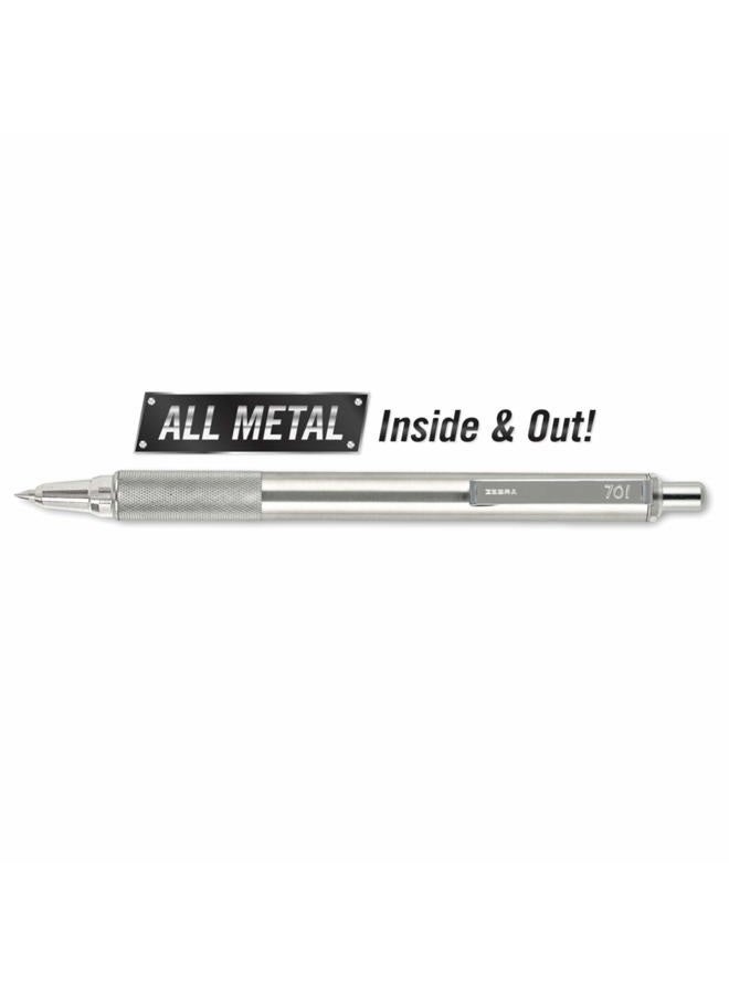 Zebra Pen قلم معدني Zebra 21213 عدد 1 (عبوة من 1) F-701، قلم حبر جاف بنقطة دقيقة، مقبض معدني مزخرف، حبر أسود 0.8 مم، قلم فضي قابل للسحب F701 مع 2 عبوات حبر إضافية في العبوة للنساء والرجال، معدني - Image 2