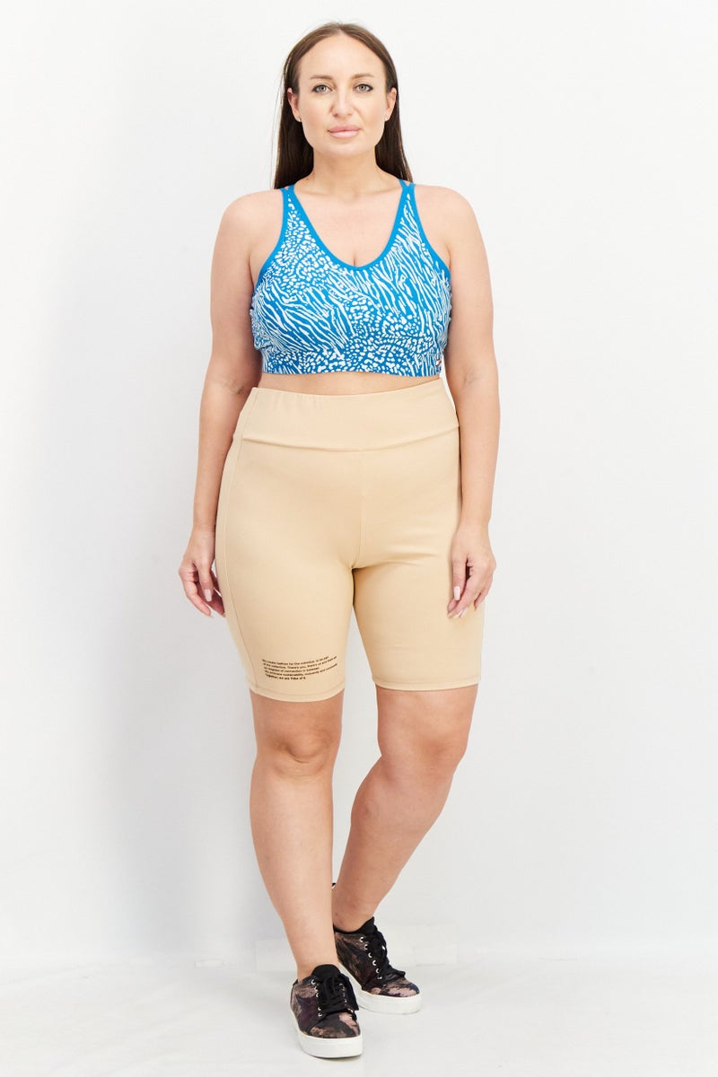 TRIBE OF 6 Women Sportswear Fit Embroidered Logo Cycling Shorts, Beige - Image 2