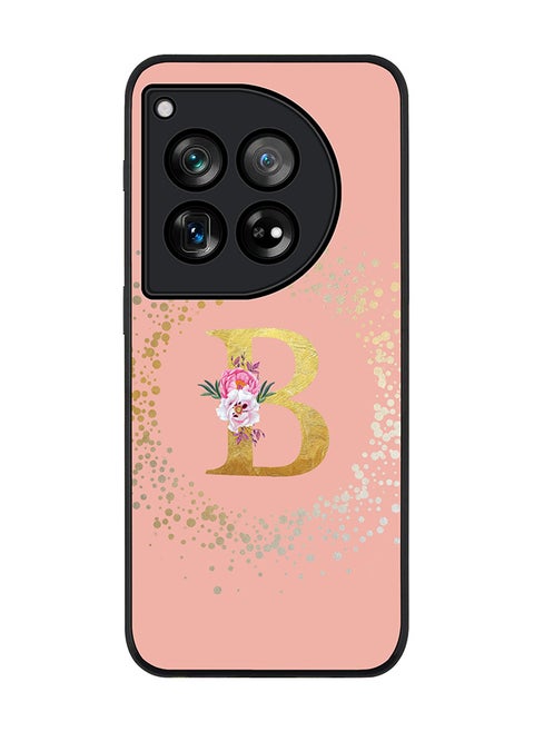 Rugged Black edge case for OnePlus 12R / OnePlus Ace 3 5G, Slim fit Soft Cover Custom Monogram Initial Letter Floral Pattern Alphabet - B (Rose Pink)