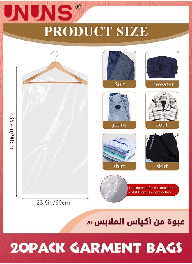 Hanging Garment Bags,20 Pack Clear Clothes Covers Dry Cleaner Bags,Hanging Dust-proof Garment Bags For Dry Cleaner,Home Storage,Travel,60x90cm