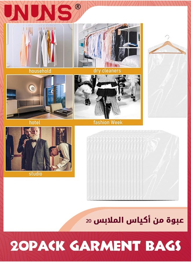 Hanging Garment Bags,20 Pack Clear Clothes Covers Dry Cleaner Bags,Hanging Dust-proof Garment Bags For Dry Cleaner,Home Storage,Travel,60x90cm