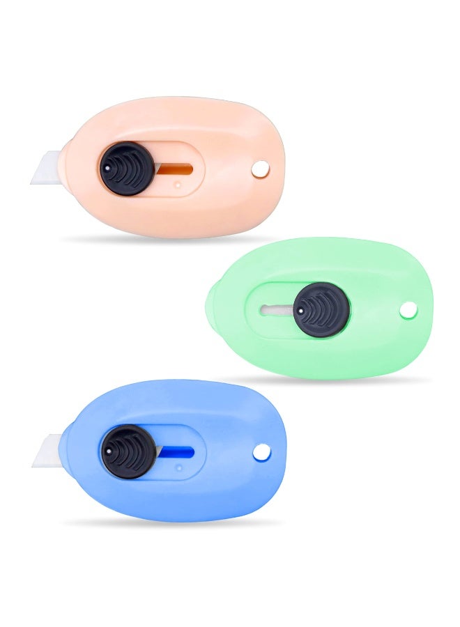 3 Pack Mini Ceramic Box Cutter – Retractable Safety Utility Knife with Ceramic Blades and Keychain Hole for Package Opening Office Home Use - Image 1