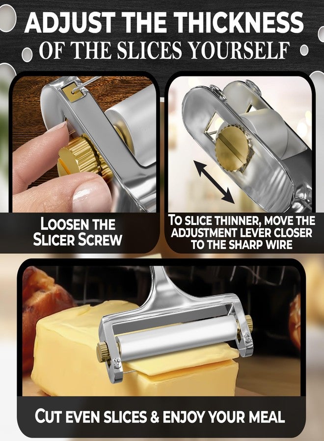 V TOWER Cheese Slicer Wire - Sharp & Strong Stainless Steel Cheese Cutter Handheld with 2 Extra Wires, Slice Tickness Adjuster, Comfortable Handle & Dishwasher Safe, for Mozzarella, Cheddar & Gruyere Slicing - Image 5