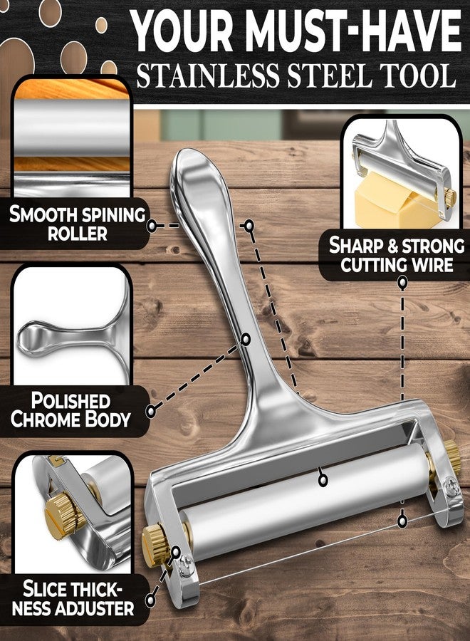 V TOWER Cheese Slicer Wire - Sharp & Strong Stainless Steel Cheese Cutter Handheld with 2 Extra Wires, Slice Tickness Adjuster, Comfortable Handle & Dishwasher Safe, for Mozzarella, Cheddar & Gruyere Slicing - Image 3