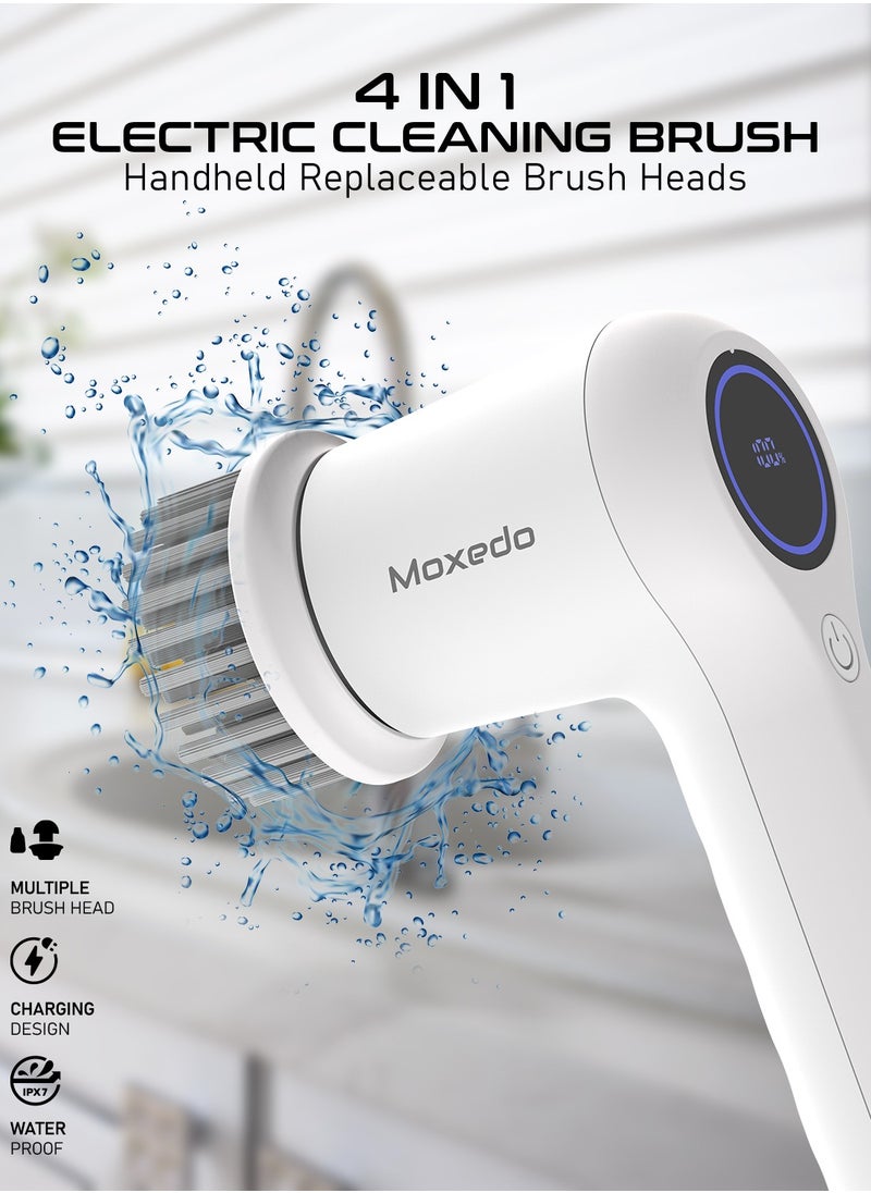 Moxedo - Moxedo 4 IN 1 Electric Cleaning Brush Cordless Handheld Spin Scrubber 2 Adjustable Speed with 4 Replaceable Brush Heads for Bathtub, Wall, Tile, Toilet, Window and Sink - Image 1