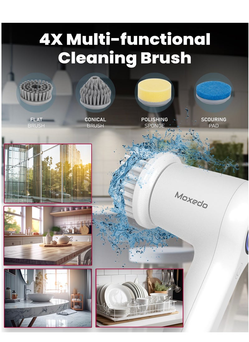 Moxedo Moxedo 4 IN 1 Electric Cleaning Brush Cordless Handheld Spin Scrubber 2 Adjustable Speed with 4 Replaceable Brush Heads for Bathtub, Wall, Tile, Toilet, Window and Sink  - Image 2
