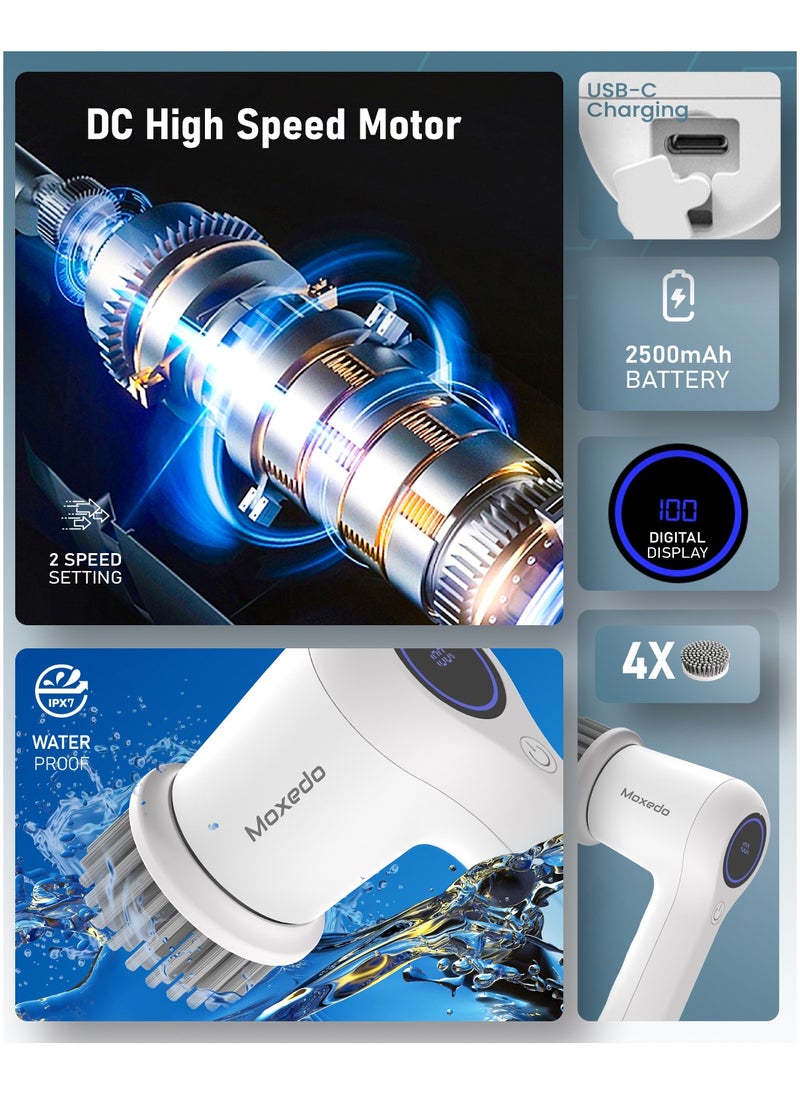 Moxedo Moxedo 4 IN 1 Electric Cleaning Brush Cordless Handheld Spin Scrubber 2 Adjustable Speed with 4 Replaceable Brush Heads for Bathtub, Wall, Tile, Toilet, Window and Sink  - Image 3