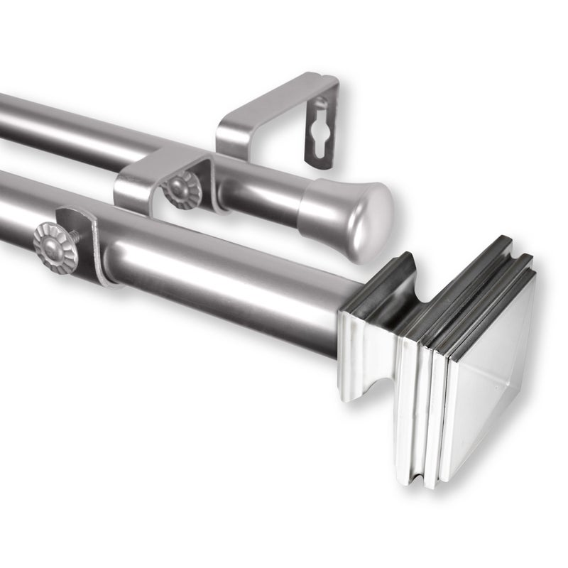 Rod Desyne Rod Desyne 10036995D Bedpost 1 OD 120170 inchSatin Nickel Double Curtain Rod Set 120170 
