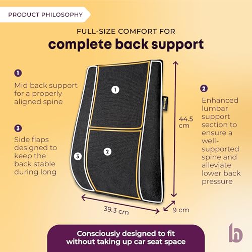 betterhood PosturePro Premium Backrest Car Pillow | Lumbar Support for Car | 100% Memory Foam, Cotton Cover Car Cushion | Orthopedic Ergonomic Car Seat Back Support | Extra Leg-Room Design (Black) - Image 5