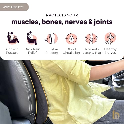 betterhood PosturePro Premium Backrest Car Pillow | Lumbar Support for Car | 100% Memory Foam, Cotton Cover Car Cushion | Orthopedic Ergonomic Car Seat Back Support | Extra Leg-Room Design (Black) - Image 2