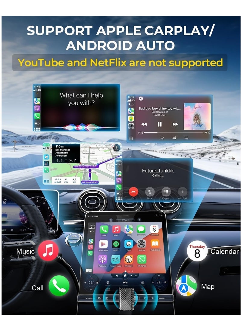 2 في 1 محول لاسلكي لـ Carplay / Auto صندوق صغير مع بلوتوث 5.0 وواي فاي للسيارات المدعومة بـ Carplay / Auto السلكي - Image 3