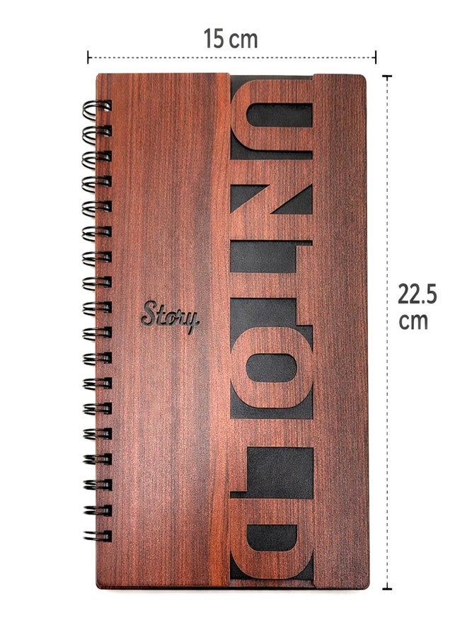 Decor1ders دفتر ملاحظات حلزوني خشبي من ديكور1درز، بغلاف محفور عليه قصة غير مروية، مقاس A5 (22.5 × 15 سم)، ورق مسطر 70 غرام/متر مربع، تجليد حلزوني، دفتر خشبي فاخر للكتابة، وممارسة الموسيقى، والمكتب، والطلاب - Image 3