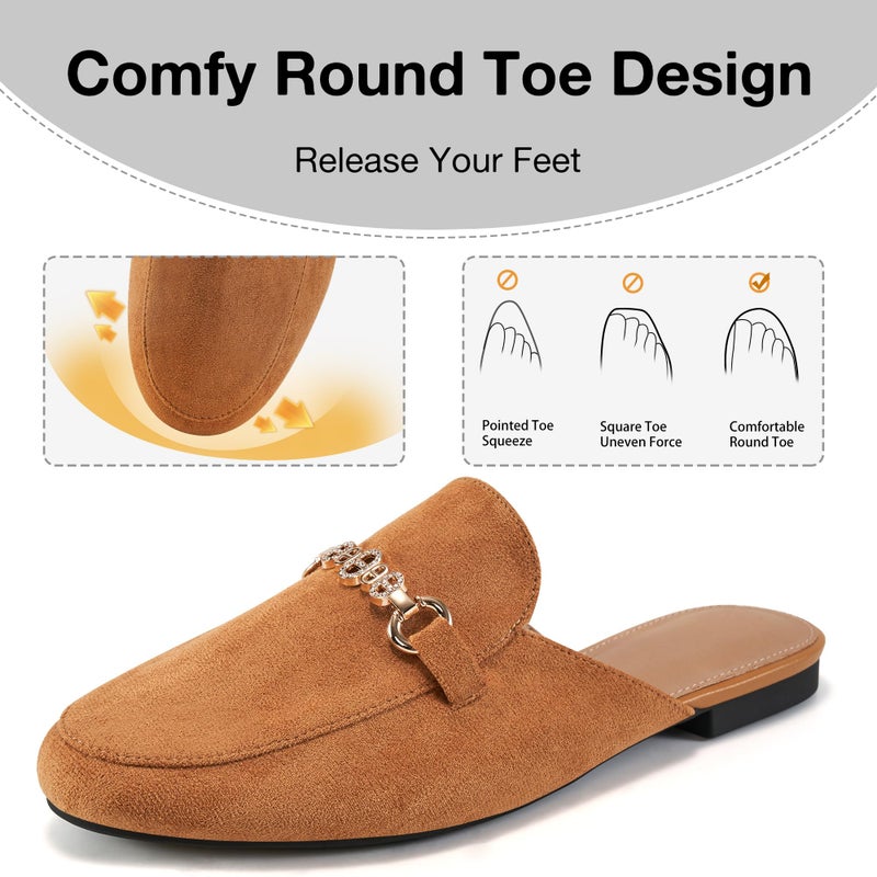 FUDYNMALC Womens Mules Buckle Flats: Classic Suede Slip On Shoes Dressy Closed Toe Backless Slides Loafers 2026 for Business Work Office Casual Brown - Image 4