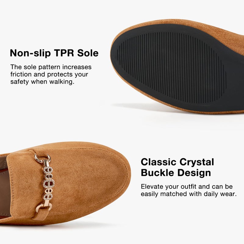 FUDYNMALC Womens Mules Buckle Flats: Classic Suede Slip On Shoes Dressy Closed Toe Backless Slides Loafers 2026 for Business Work Office Casual Brown - Image 5
