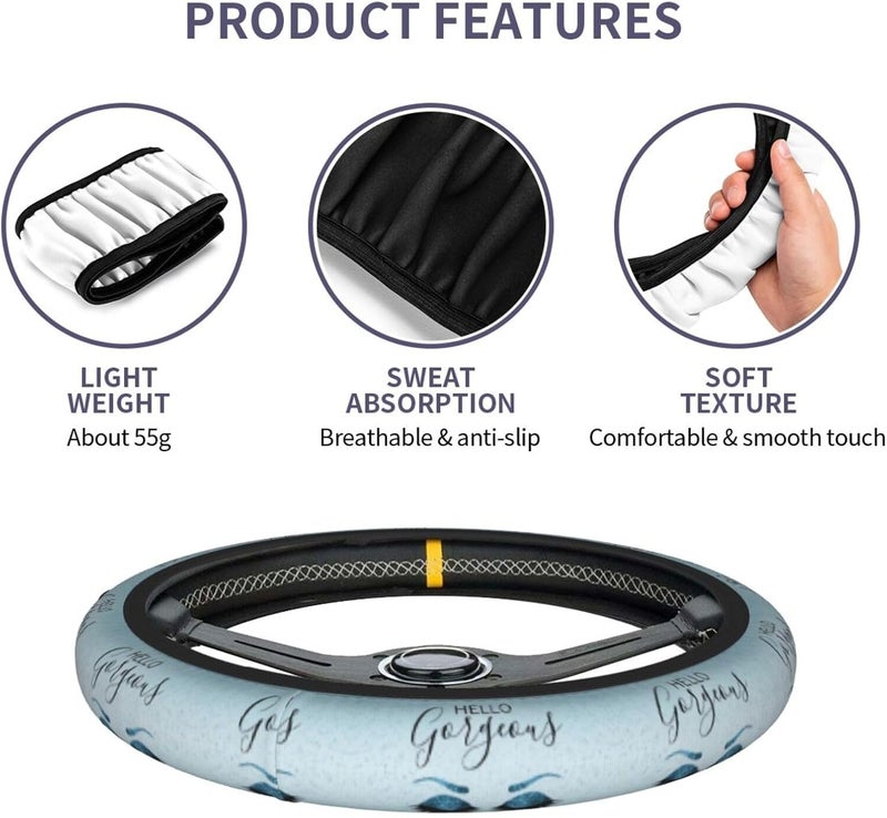 Car Steering Wheel Cover for Women Men, Non-Slip Breathable Steering Wheel, Hello Gorgeous Eyelashes Blue Glitter Steering Wheel Protector, Car Accessories - Image 5