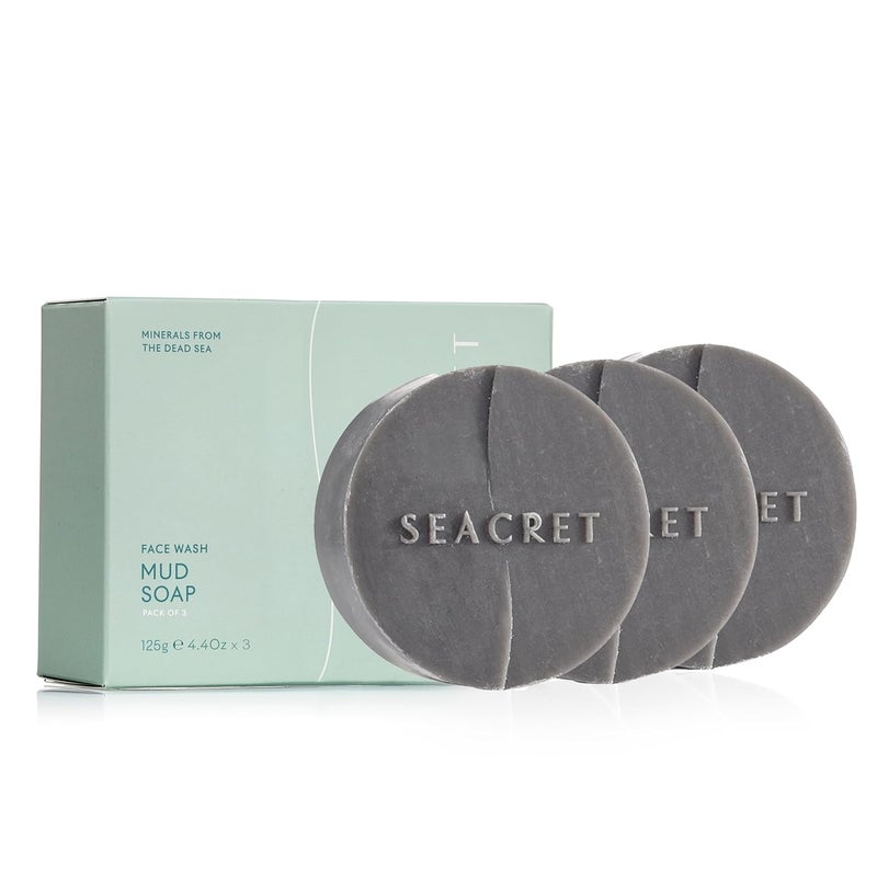 SEACRET MUD SOAP BAR AllNatural Black Mud Bar Soap Enriched with Guinness Kernel Oil Witch Hazel  Sea Salt for Cleaning Exfoliating Detoxifying Face  Body Normal to Oily Skin 3 Pack 44 Oz