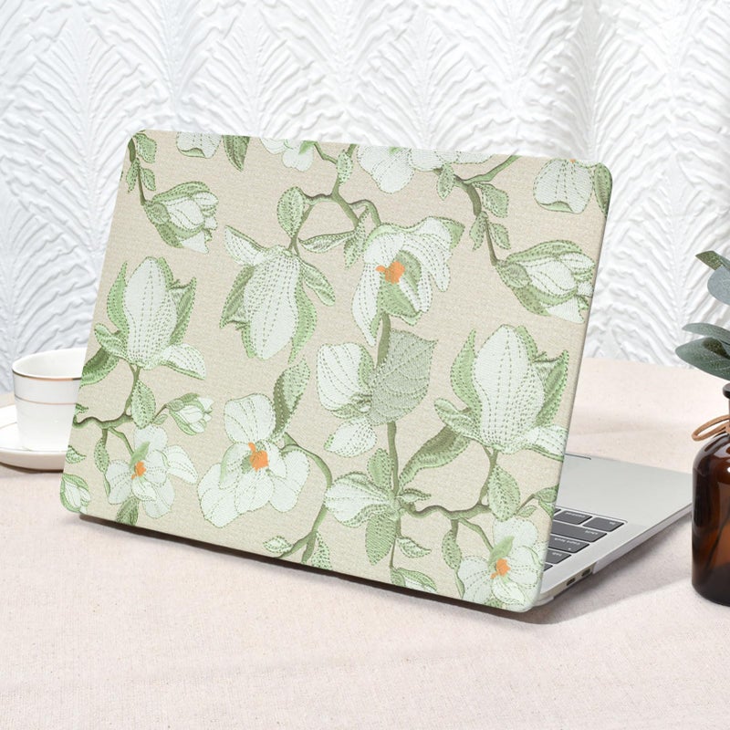 Seorsok Compatible with MacBook Air 13 Inch Case 2022 2021 2020 2019 2018 Release A1932 A2179 M1 A2337,Elegant Blooming Woven Floral Pattern Leather Plastic Hard Shell Case with Keyboard Cover,Green - Image 1
