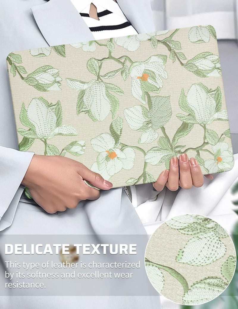 Seorsok Compatible with MacBook Air 13 Inch Case 2022 2021 2020 2019 2018 Release A1932 A2179 M1 A2337,Elegant Blooming Woven Floral Pattern Leather Plastic Hard Shell Case with Keyboard Cover,Green - Image 2