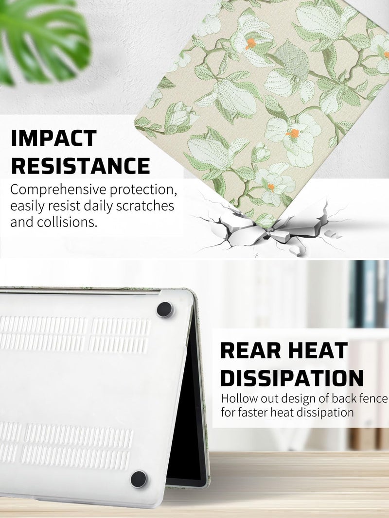 Seorsok Compatible with MacBook Air 13 Inch Case 2022 2021 2020 2019 2018 Release A1932 A2179 M1 A2337,Elegant Blooming Woven Floral Pattern Leather Plastic Hard Shell Case with Keyboard Cover,Green - Image 5