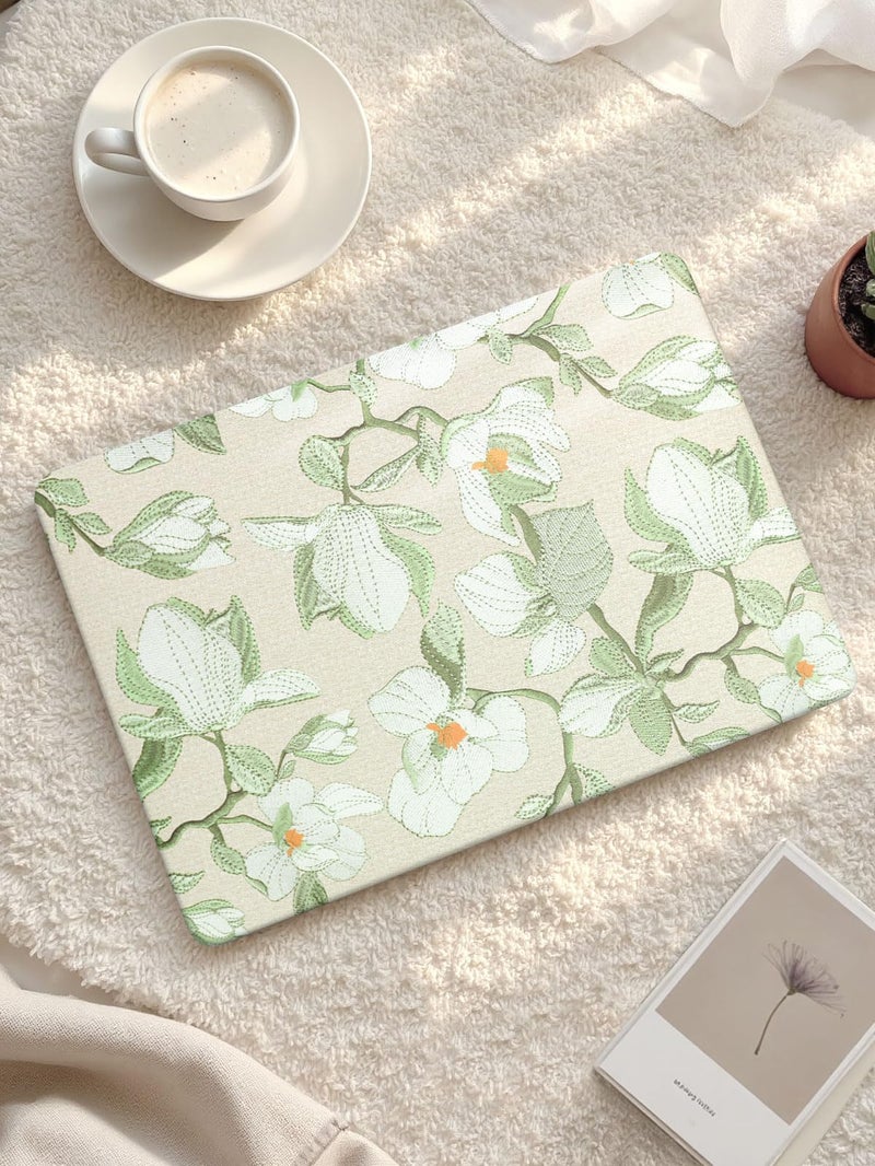Seorsok Compatible with MacBook Air 13 Inch Case 2022 2021 2020 2019 2018 Release A1932 A2179 M1 A2337,Elegant Blooming Woven Floral Pattern Leather Plastic Hard Shell Case with Keyboard Cover,Green - Image 4