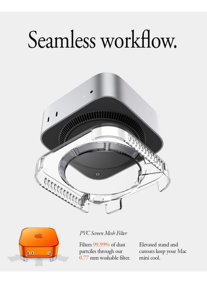 Spigen Mac Mini M4 / M4 Pro (2024) Transparent Filter Case Stand Built in Air-Filter Desktop PVC Dust Prevention Ventilation - Classic C1 Tangerine - Image 4