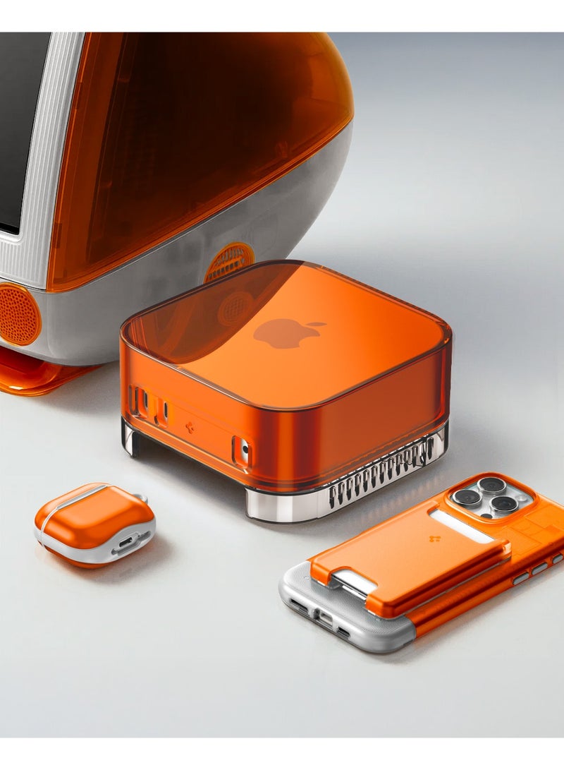 Spigen Mac Mini M4 / M4 Pro (2024) Transparent Filter Case Stand Built in Air-Filter Desktop PVC Dust Prevention Ventilation - Classic C1 Tangerine - Image 3