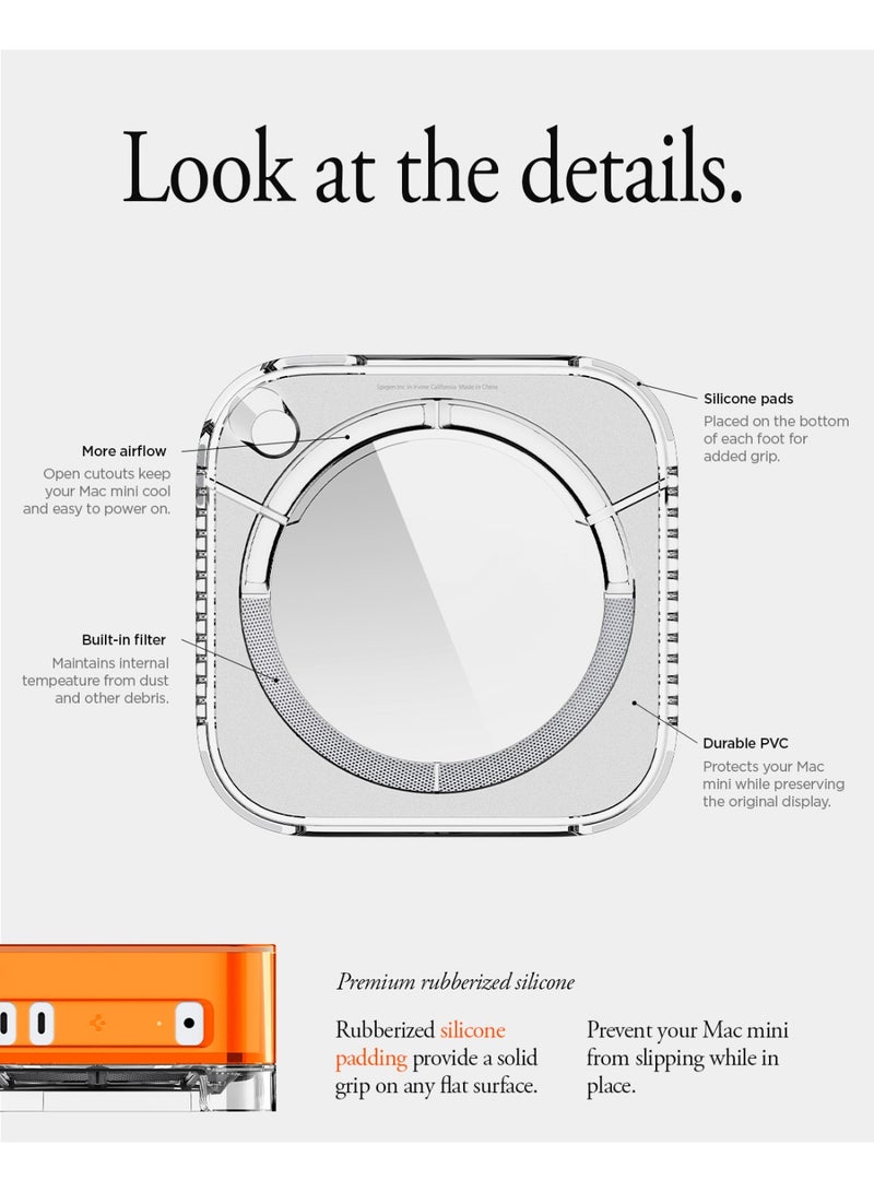 Spigen Mac Mini M4 / M4 Pro (2024) Transparent Filter Case Stand Built in Air-Filter Desktop PVC Dust Prevention Ventilation - Classic C1 Tangerine - Image 5