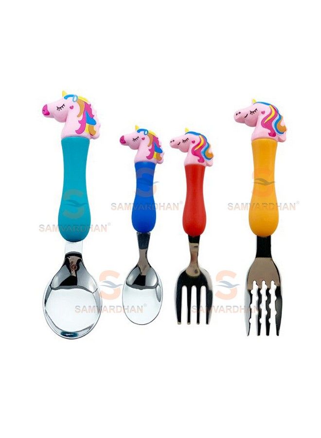 Samvardhan Stainless Steel Unicorn Tableware Set Of Feeding Fork And Spoon For Kids Combo With 1 Pc Hair Clip - Image 5