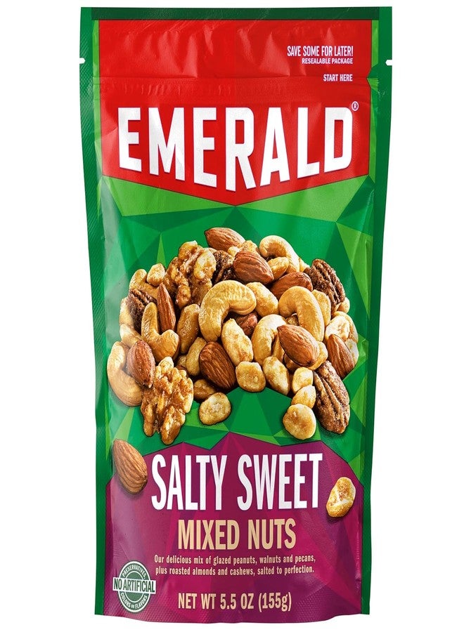 Emerald Nuts, Salty Sweet Mixed Nuts, Features Kettle Glazed Peanuts, Almonds, Cashews, Kettle Glazed Walnuts, Kettle Glazed Pecans, 5.5 Oz, Resealable Bag (Pack of 4) - Image 1