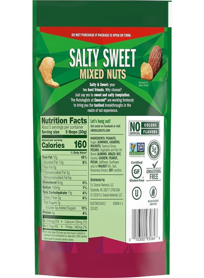 Emerald Nuts, Salty Sweet Mixed Nuts, Features Kettle Glazed Peanuts, Almonds, Cashews, Kettle Glazed Walnuts, Kettle Glazed Pecans, 5.5 Oz, Resealable Bag (Pack of 4) - Image 2