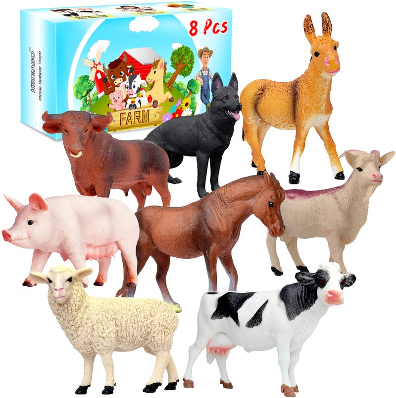 KECIABO Animal Figurines, Big Animal Toys, 8 Pcs Farm Animals Figurines Toys, Realistic Plastic Animals Playset, Educational Learning Toy Set for Kids Toddlers - Image 1
