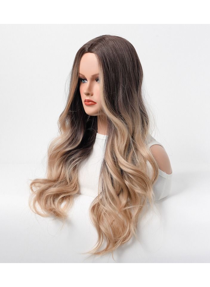 Estelle Wig Female Long Curly Hair Big Wave Medium Long Full Headgear Black Gold - Image 3