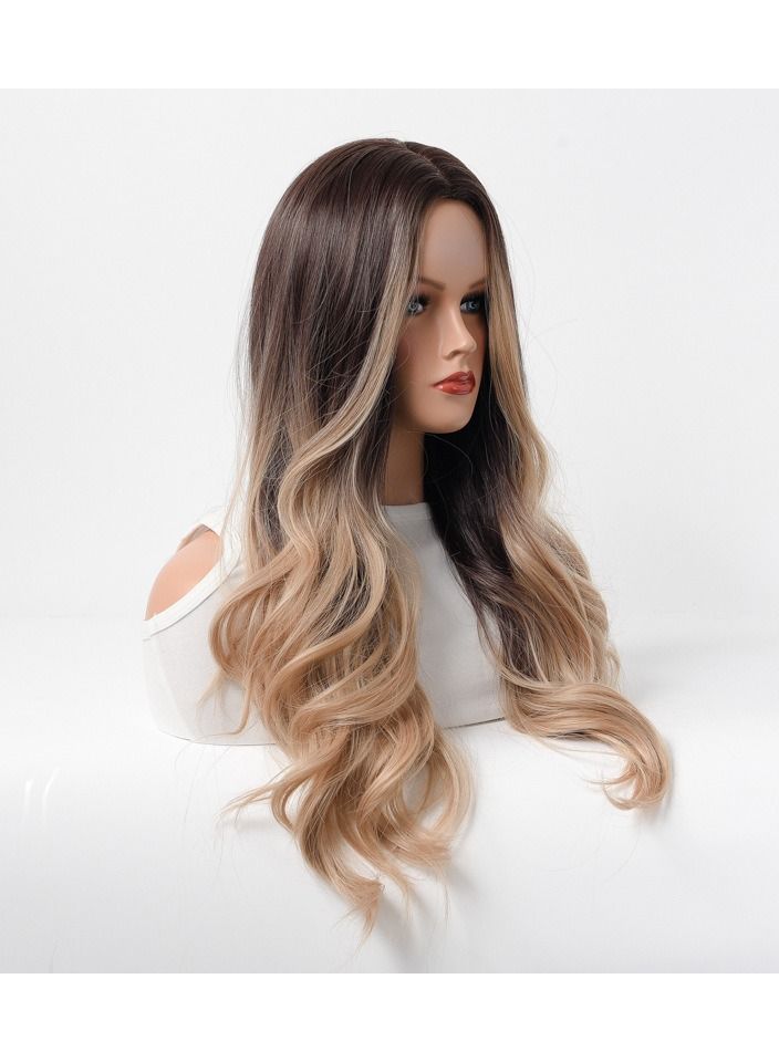 Estelle Wig Female Long Curly Hair Big Wave Medium Long Full Headgear Black Gold - Image 2