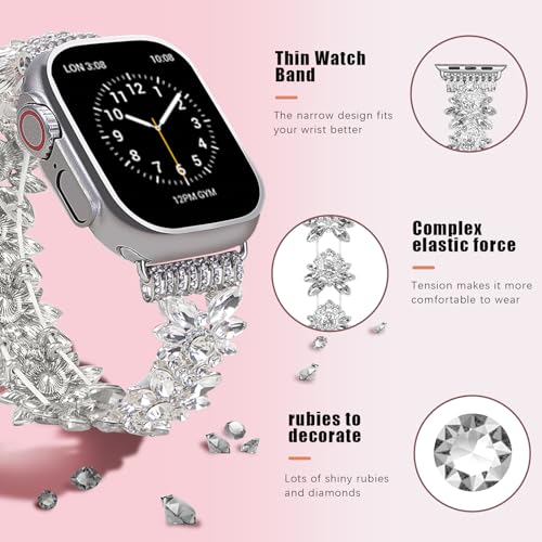 VIQIV Bling Dressy Bracelet with Case Compatible with Apple Watch Bands 38mm 40mm 41mm 42mm 44mm 45mm 49mm for Women Girls Strethy Slim Jewelry Starlight Stainless Steel Metal Wristband Strap for iWatch Ultra 2Ultra Series 987654321SE - Image 3