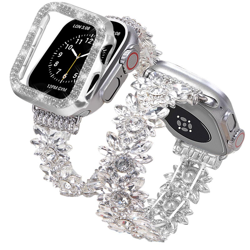VIQIV Bling Dressy Bracelet with Case Compatible with Apple Watch Bands 38mm 40mm 41mm 42mm 44mm 45mm 49mm for Women Girls Strethy Slim Jewelry Starlight Stainless Steel Metal Wristband Strap for iWatch Ultra 2Ultra Series 987654321SE - Image 2
