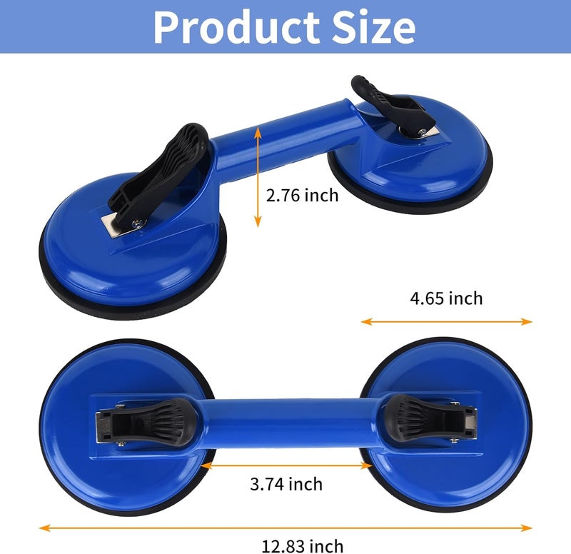 FCHO Suction Cups Heavy Duty Aluminum Vacuum Plate Handle Glass Holder Hooks to Lift Large Glass/Tile Lifter/Moving Glass/Pad for Lifting/Dent Puller (Blue,2 Pack) - Image 3