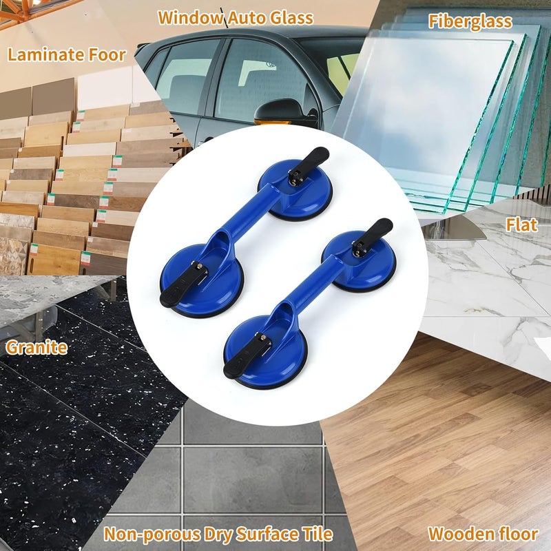 FCHO Suction Cups Heavy Duty Aluminum Vacuum Plate Handle Glass Holder Hooks to Lift Large Glass/Tile Lifter/Moving Glass/Pad for Lifting/Dent Puller (Blue,2 Pack) - Image 4