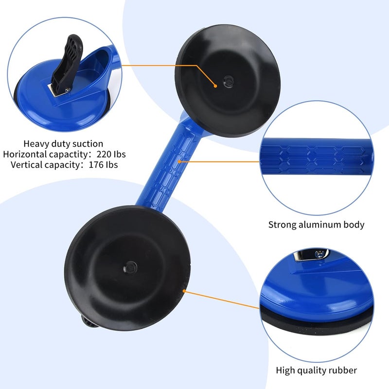 FCHO Suction Cups Heavy Duty Aluminum Vacuum Plate Handle Glass Holder Hooks to Lift Large Glass/Tile Lifter/Moving Glass/Pad for Lifting/Dent Puller (Blue,2 Pack) - Image 5