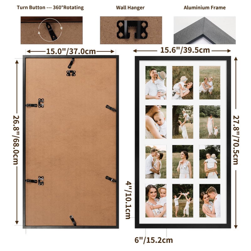 SPEPLA 12 Opening 4x6 Black Collage Picture Frames, Multiple Frames for Displaying 6x4 Photos with White Matï¼ˆ1 Packï¼‰ - Image 2