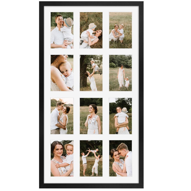 SPEPLA 12 Opening 4x6 Black Collage Picture Frames, Multiple Frames for Displaying 6x4 Photos with White Matï¼ˆ1 Packï¼‰ - Image 1